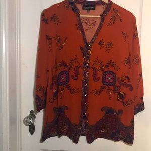 Jones New York Signature Women 1X button front blouse long sleeve.